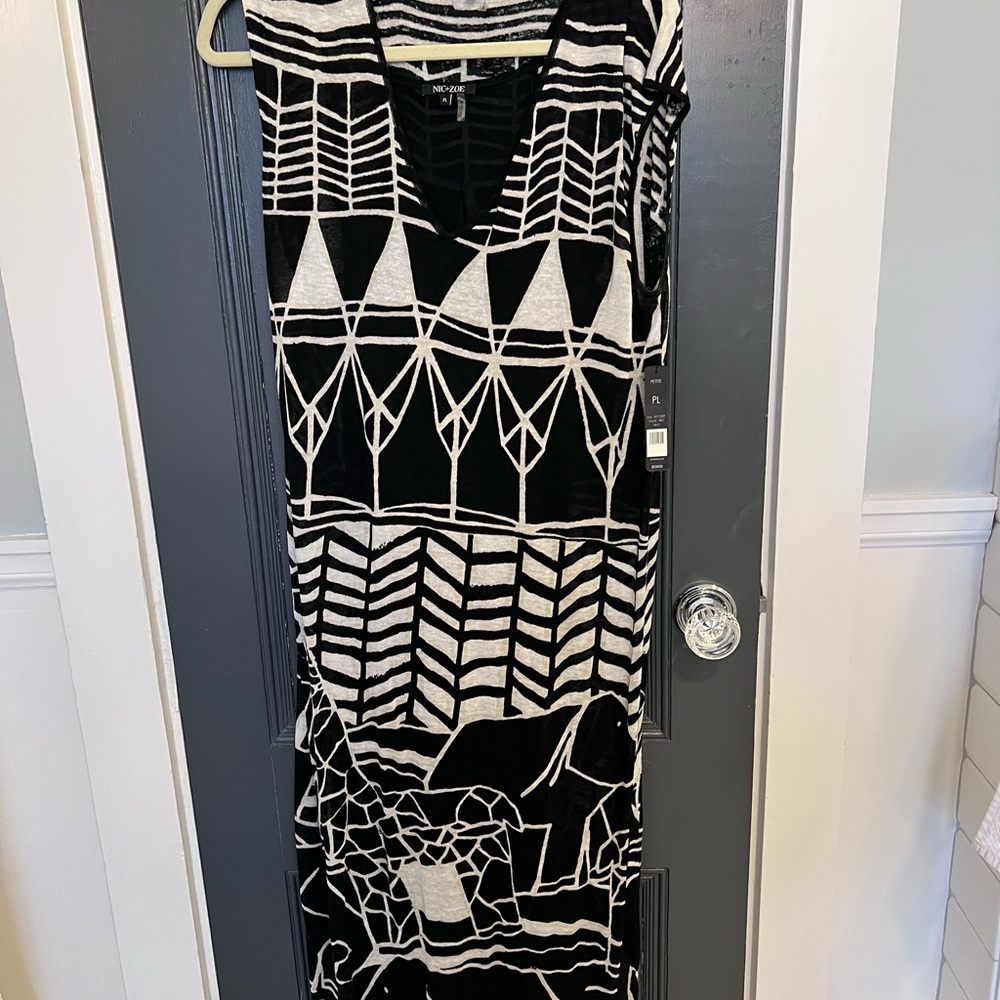 NWT Nic & Zoe Hand Printed Sleeveless Maxi Dress with V-Neck Petite Large